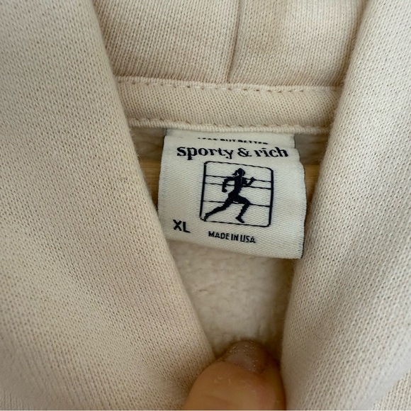 Sporty&Rich Serif Logo Hoodie - Cream - Picture 5 of 5